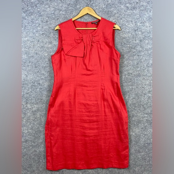 Adrienne Vittadini Dresses & Skirts - Adrienne Vittadini 100% Linen Shift Dress Size 12 Red Bow Detail Sleeveless‎